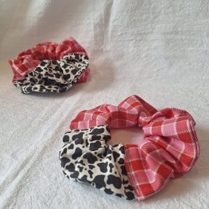 Pink Red Tartan Moo Contrast Scrunchie